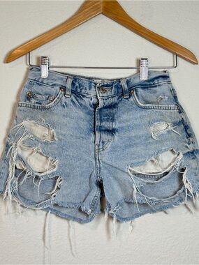 Free People Light Wash Distressed Denim Cutoff Shorts